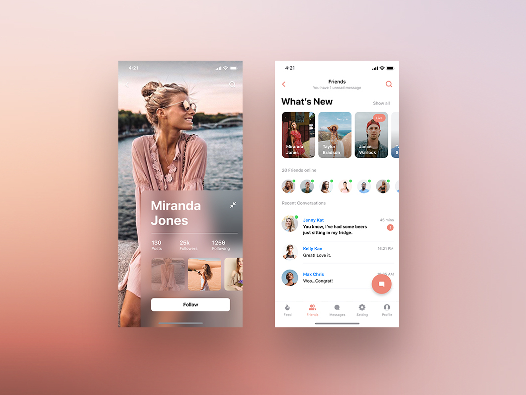 Trendy Social Networking Mobile iOS App UI Design by Zeus Digital on