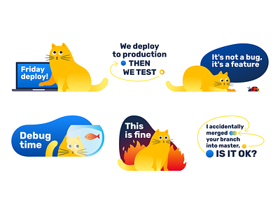 Cat Sticker Pack 1ci bug cat deploy fine flat hackathon illustration vector