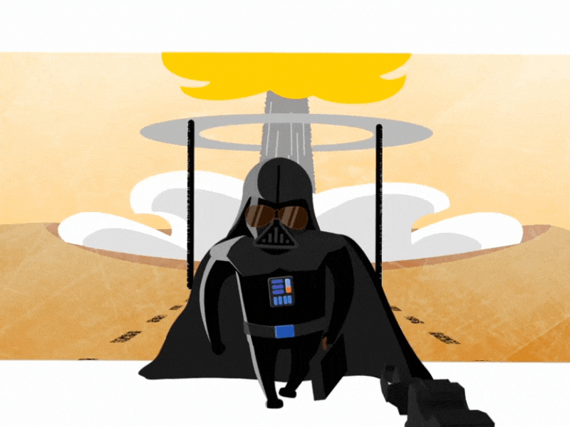 darth vader 2d animation animation bang charachter darth vader everydays flat design flat animation hello dribble personage shapes star wars superheros visual gun