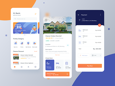 Order Cleaning App Exploration app blue clean clean design cleaning company cleaning service dailyui design exploration illustration ios orange ui white