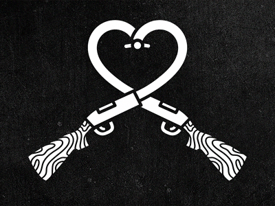 Shotgun Wedding black and white branding crest gun heart identity illustration logo michael spitz michaelspitz shotgun wedding woodgrain