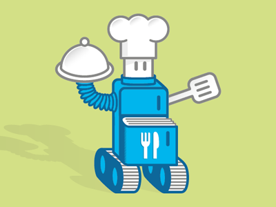 Recipe Bot : V2 book bot character identity logo platter recipe refrigerator robot