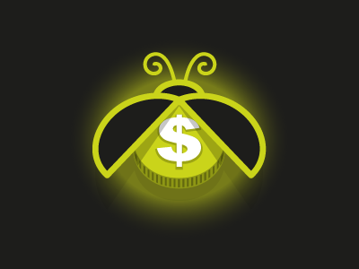 GIVEBUG : 3 bug coin firefly glow identity illustration logo money