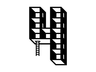 4 4 architecture black and white building collab custom type digit four isometric ladder lettering number numbers print type typography