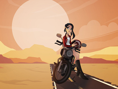Rider adobe illustrator biker girl character illustration art landscape illustration rider