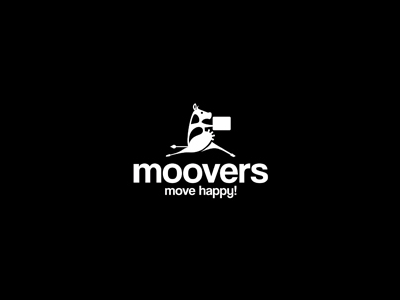 Moovers black cow deliver delivering design fun happy logo logotype moover movers moving running typography white