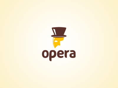 Opera brown coffee cup design hat identity lithuania logo mask opera phantom typography yellow