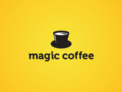 Magic Coffee all4leo black cafe coffee cup design hat hidden meaning icon iconic identity leo logo logo design logotype magic magic logo magician typography yellow
