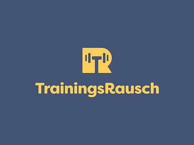 TrainingsRausch dumbbell feedback icon logo logo design negative space r smart logo smart logos t