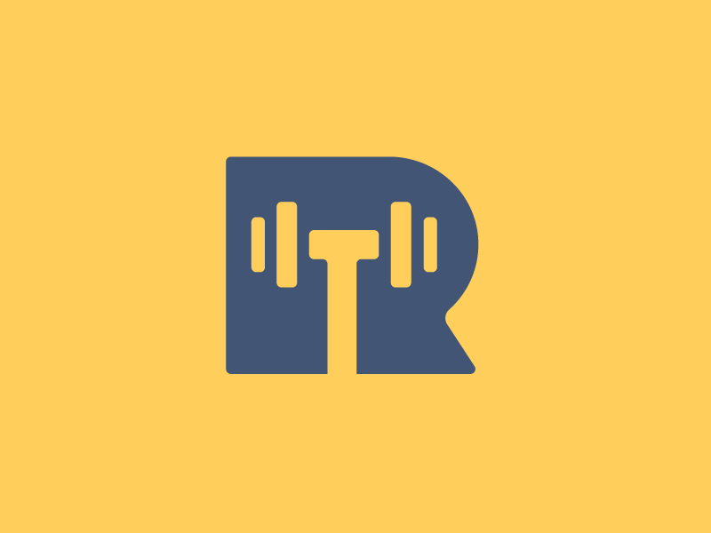 Animated TrainingsRausch Logo Design dumbbell feedback icon logo logo design negative space r smart logo smart logos t