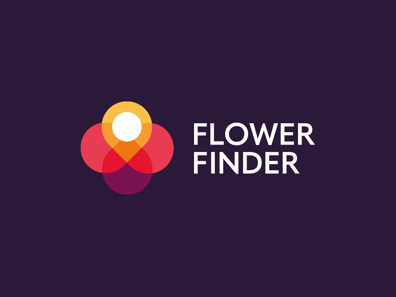 Flower Finder pin flower blossom purple find icon color colorful smart logo logo design