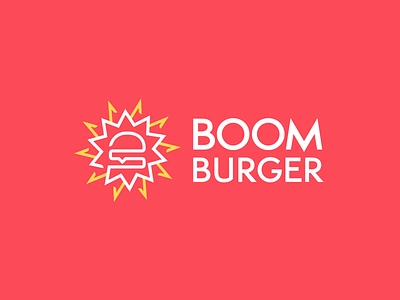 BOOM Burger boom burger burger icon explosive fast food food food brand food logo identity red smart logo