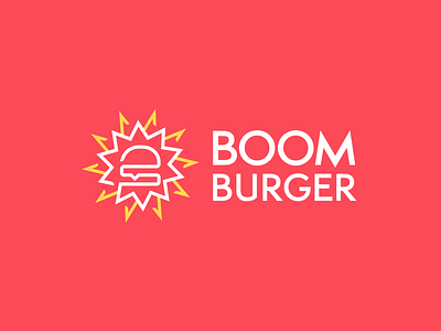 BOOM Burger boom burger burger icon explosive fast food food food brand food logo identity red smart logo
