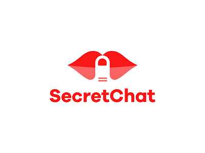 SecretChat app logo chat clever dating logo finger lips lips icon logo design negative space red shhh smart