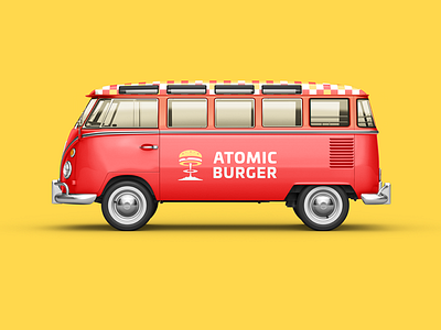 Atomic Burger Food-track atomic burger bus design car design food food track foodtrack red t1 vw bus vw t1 yellow