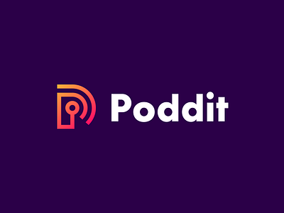 Poddit Logo Design branding connection gradient identity logo logo design logo icon p podcast smart logo