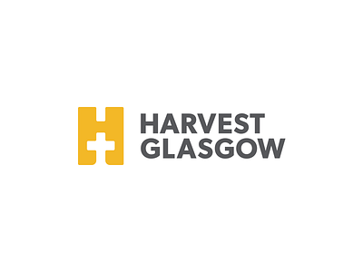 Harvest Glasgow cross glasgow h icon h logo harvest identity logo design negative space smart logo yellow logo