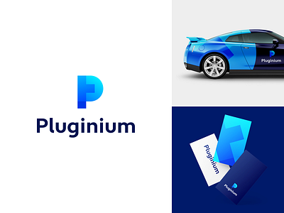Pluginium Identity blue logo branding business cards clever logo design gradient gradient logo icon identity logo logo design logo designer logo icon p icon p logo plug plug in plugin smart logo smart logos