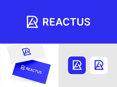 Reactus Brand a blue blue brand branding clever logo creative design icon identity logo logo design logo designer logo icon logotype monogram r ra ra monogram smart logo smart logos