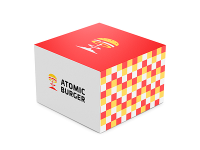 Atomic Burger Box box branding burger clever logo creative creative agency design design agency food brand hamburgers icon identity illustration logo logo design logo designer package design packaging smart logo 🍔