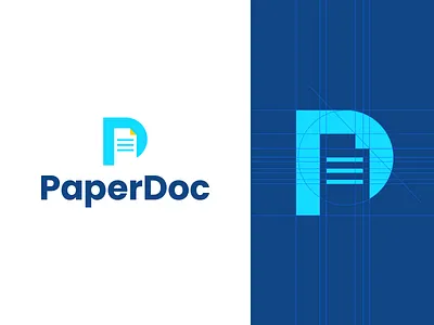 PaperDoc blue branding clever logo design doc document grid icon identity letter p logo logo design logo designer logo grid logo icon negative space paper papers smart logo smart logos