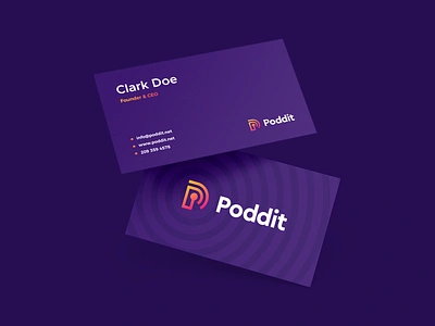 Poddit Business Cards brand design brand designer brand identity branding branding agency branding design business card business cards design agency gradient identity logo logo design purple smart by design smart logo