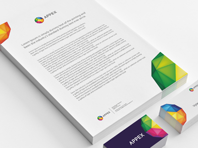 Appex CI apex app appex blue business card card ci colorful colors colourful logo developers freelance designer green grey leo letterhead purple red stationary yellow