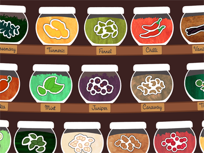 Spiffy Spice Shelf food icon illustration kitchen labels spices