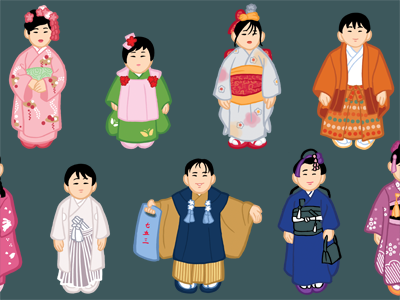 Shichi-Go-San WIP children colorful cute icon illustration japan kids kimono