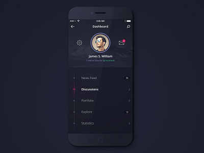 Dashboard Screen app app ui application dark dashboard menu nav navigation sleek ui ux