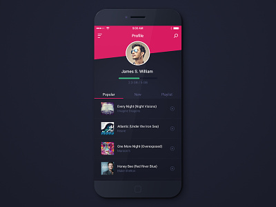 Profile Screen (Music App) app app ui clean dark ios mobile music playlist profile sleek ui ux