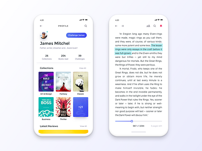 Profile & Reading Screens app book books ebook ios iphone x profile read reading