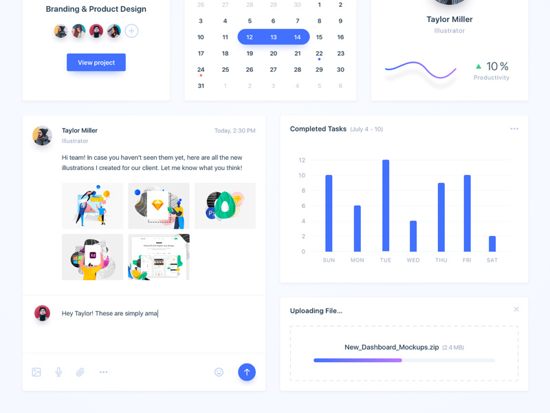 Team Collaboration Widgets (part 2) comments upload report tasks cards web app app widget feedback collaboration team