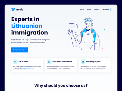 Immigration Landing Page blue accent colors branding home homepage icons illustration landing landing page neon color palette ui ux ux ui vector web web design website