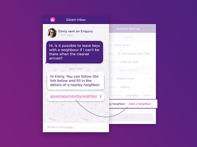 Cleaning App Design app chat conversation deeplink gradient ios pattern purple