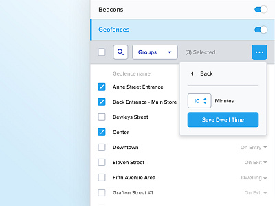 Dwell Time Feature audience blue bulk action gradient management selection targeting tick boxes ui web app