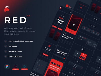 Red 2.0 - Wireframe UI Kit components figma library product ui ui kit website wireframe