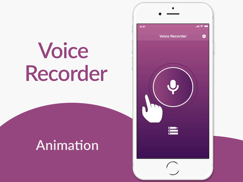 Voice Recorder - Button animation animation app branding clean clicks design gradient mobile mobile animation mobile app design mobile app development record label record player ui ux voicedesign