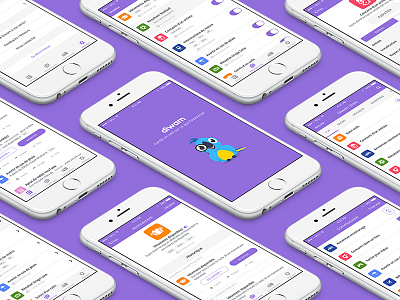 Diwam app diwam flat isometric mascot parrot personalized purple service ui ux