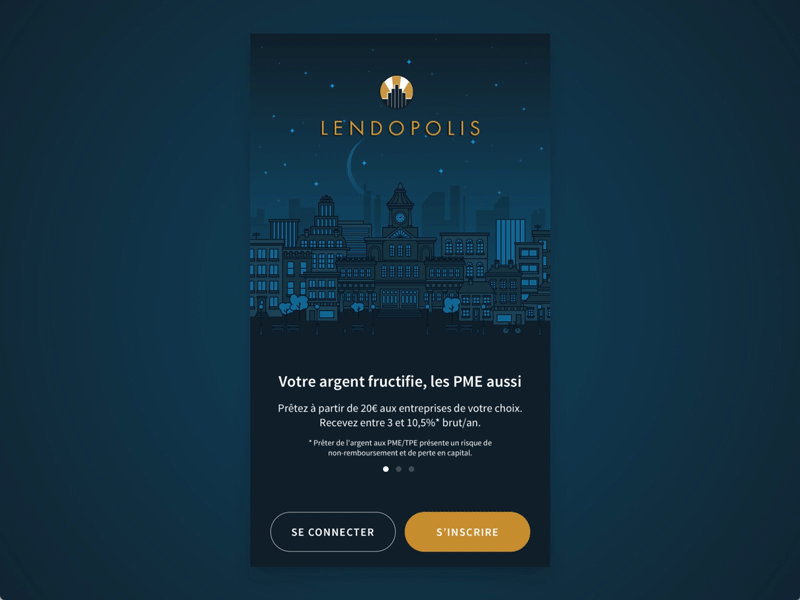 Onboarding (night) app building city crowdfunding farm hotel illustration kisskissbankbank lending lendopolis onboarding walkthrough