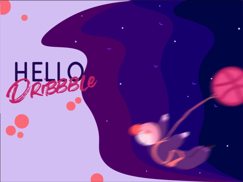 Hello Dribbble graphic design illustrator dribbble ball invites first shot flat animation illustration design