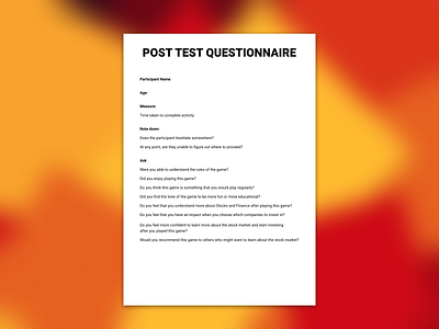 User Test Questionnaire for Stock Market Game design research ux