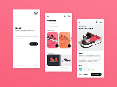 Adidas Sneaker App Concept branding design minimalist mobile sneaker ui