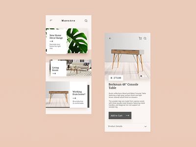 Maestro Furniture App Concept design minimalist mobile ui