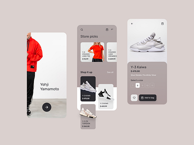 Y-3 Clothing App Concept app design ecommerce minimalist mobile sneaker ui ux