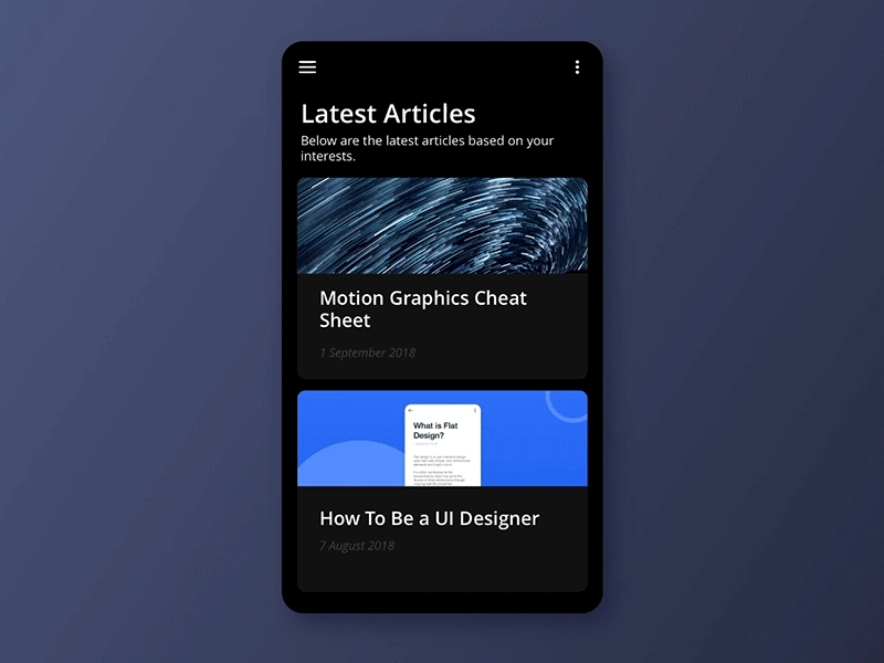 Article Layout & Transition animation design ux ui