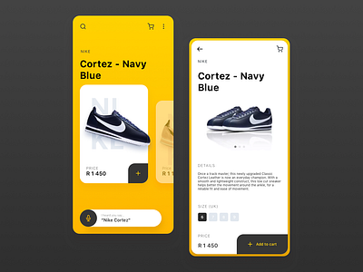 Nike Sneaker App Concept design ecommerce minimalist mobile navy blue sneaker ui ui design yellow