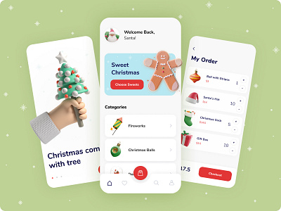 Christmas app 🎄🎁 3d app christmas clean concept creative design ecommerce gift holidays minimal mobile presents sale santa shop ui uiux ux winter