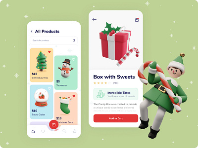 Christmas app 🎄🎁 3d app christmas clean concept creative design ecommerce holidays illustration minimal mobile presents sale santa shop ui uiux ux winter