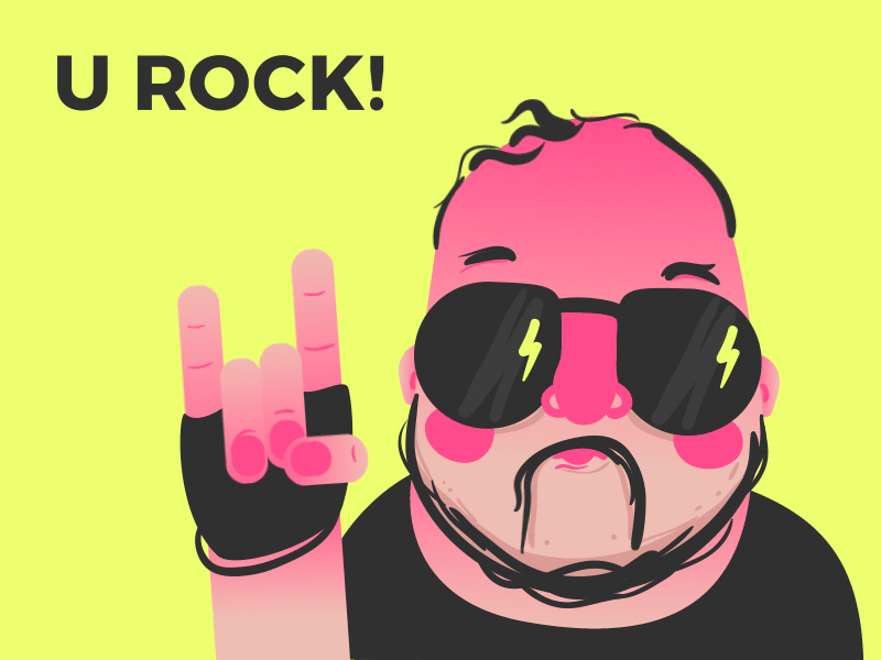 U Rock! animation debut rock n roll dribbble first hello invite shot